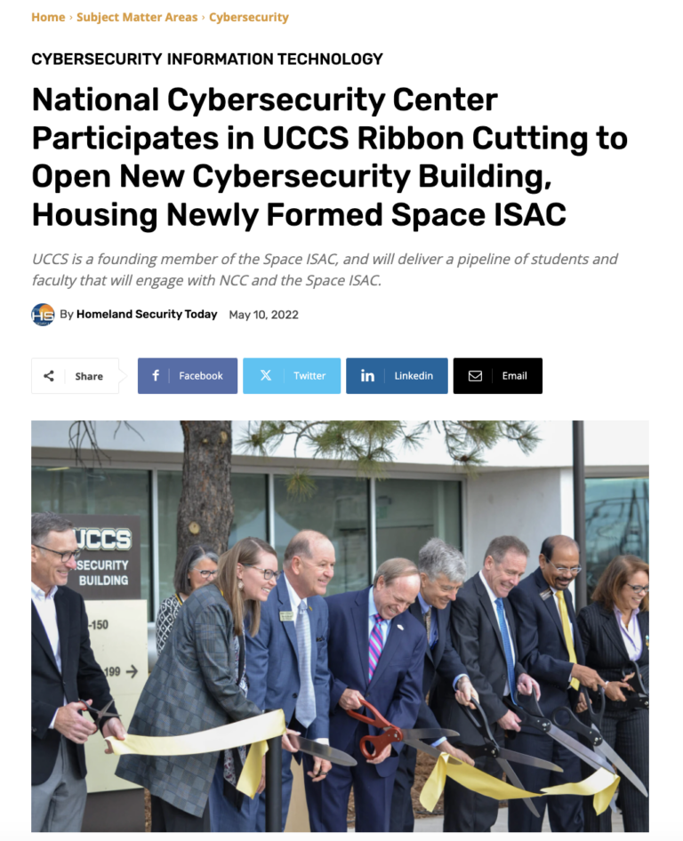 National Cybersecurity Center Participates in UCCS Ribbon Cutting to Open New Cybersecurity Building, Housing Newly Formed Space ISAC